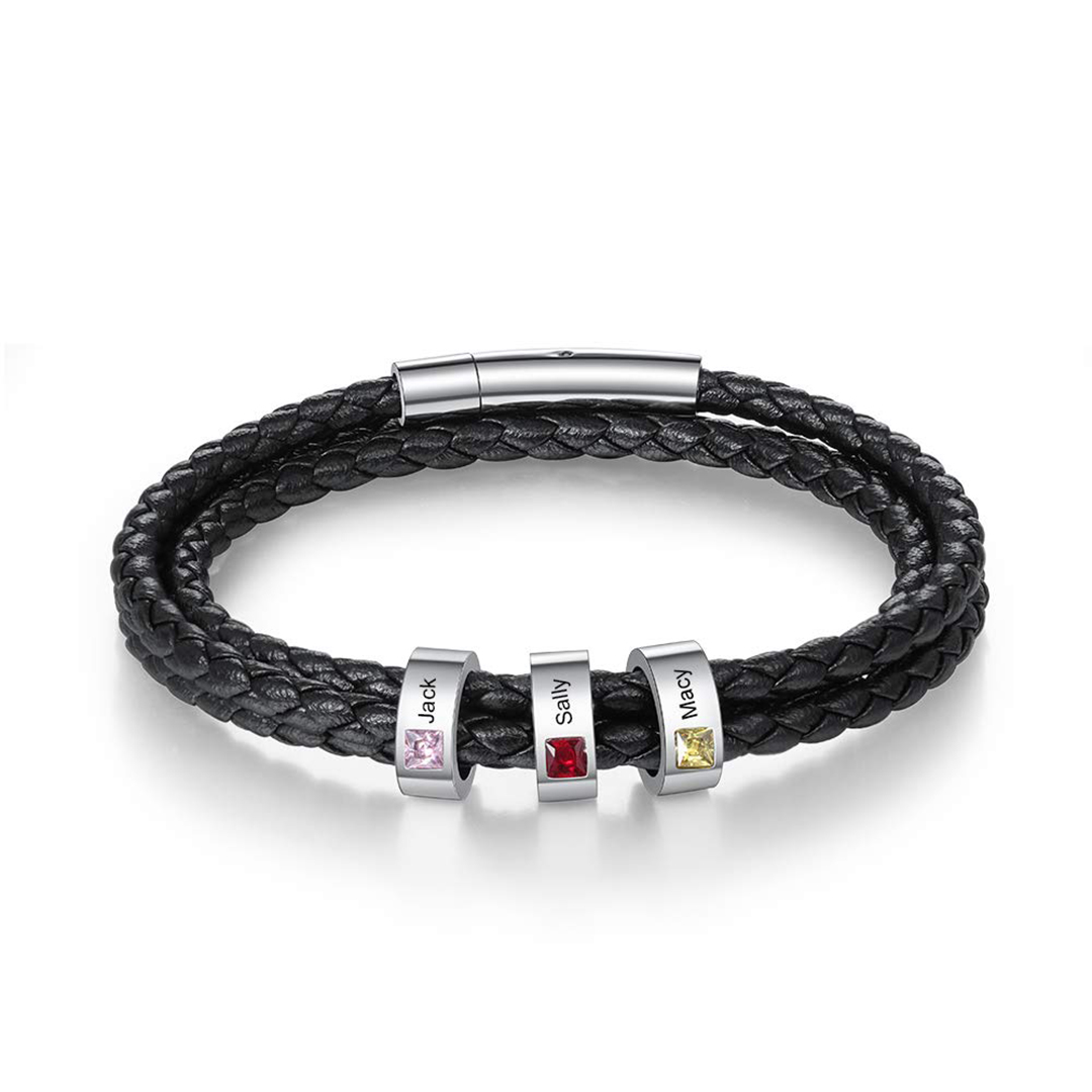 Men's Personalized 1-8 Names Leather Bracelet