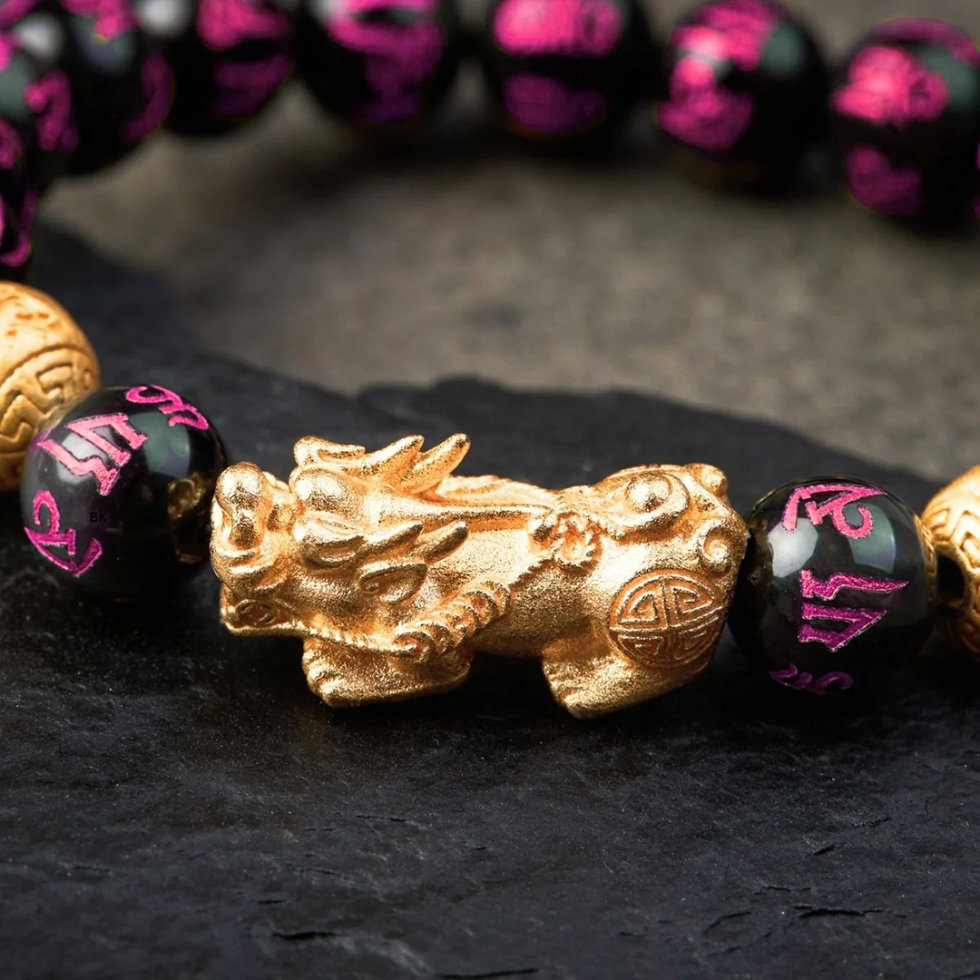 Pink Inscription Obsidian Pixiu Bracelet – Healing & Positive Energy Special Edition