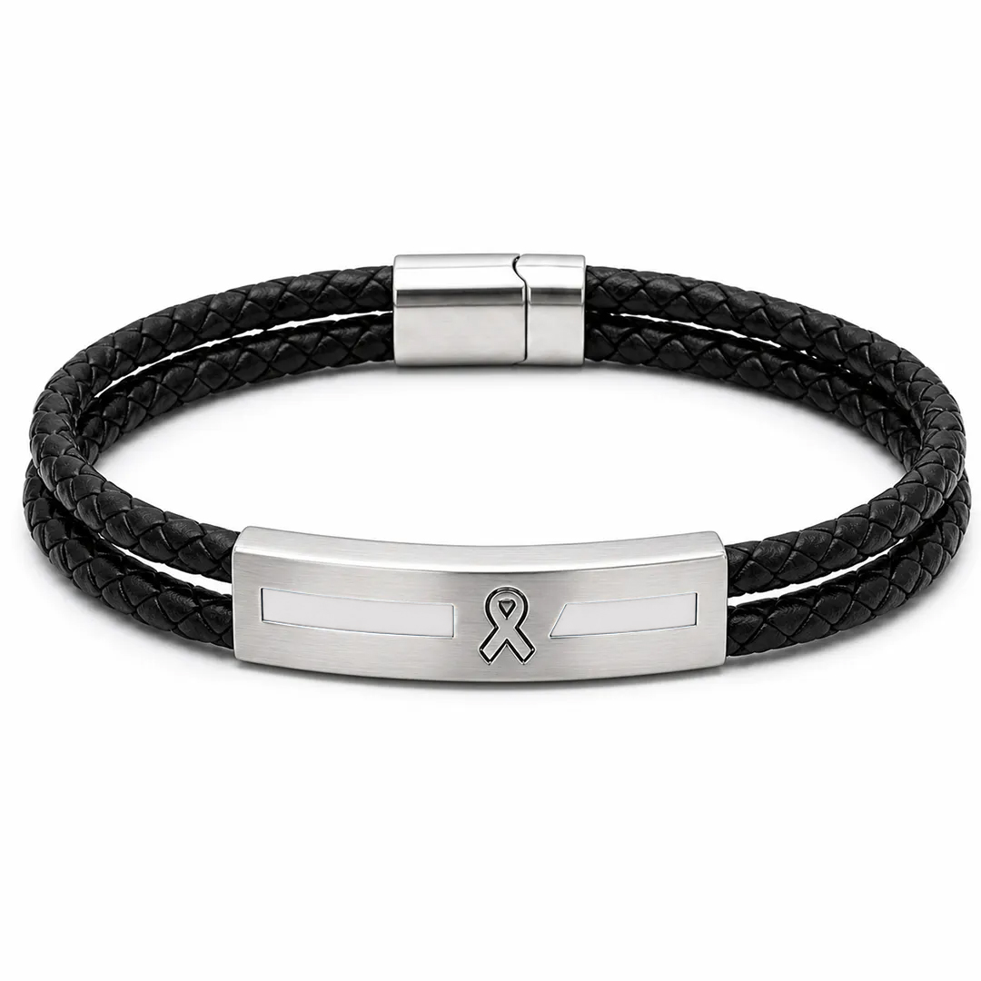 Lung Cancer Awareness White Enamel Leather Bracelet