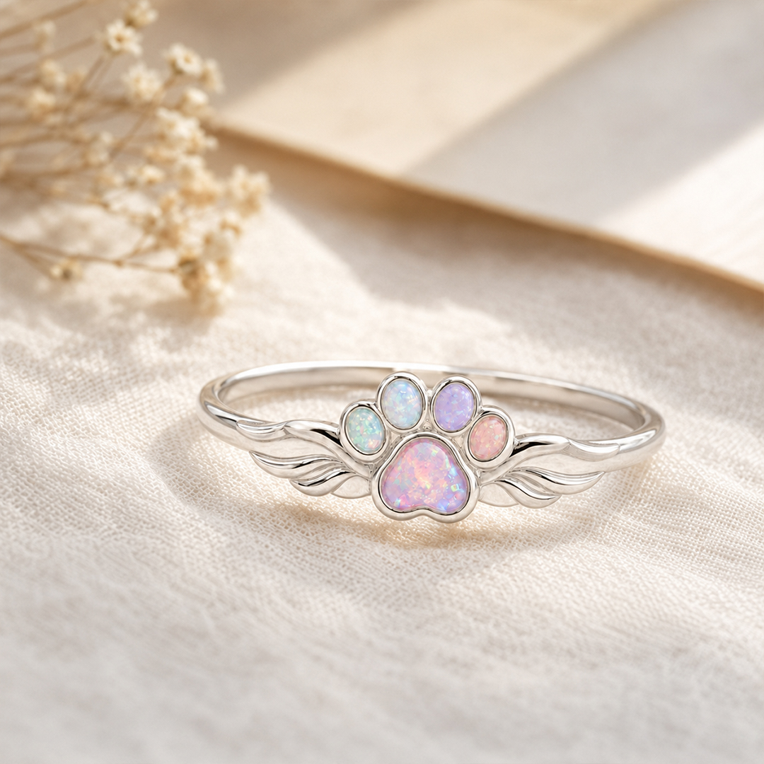 Rainbow Bridge Paw Opal Ring