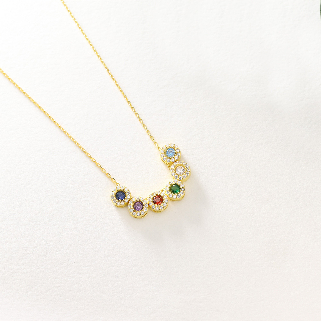 Personalized 1-14 Family Birthstones Christmas Gift Necklace