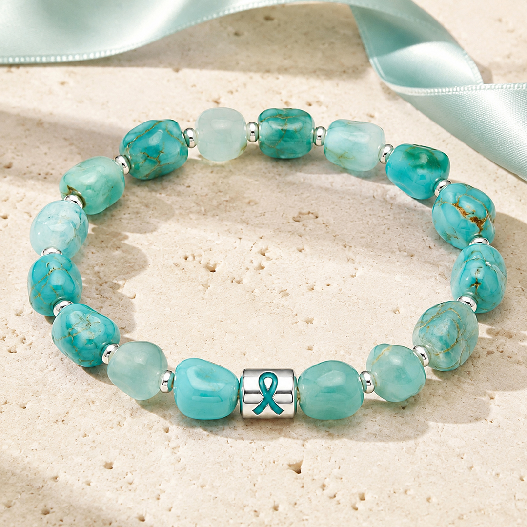 Ovarian Cancer Awareness Teal Bead Bracelet