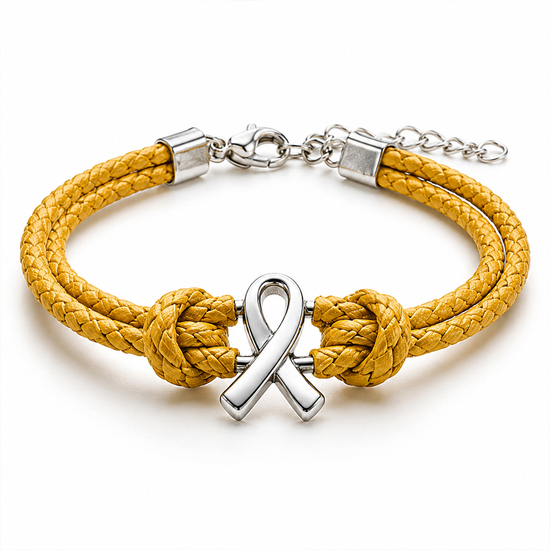 Our Family Stands Together Childhood Cancer Awareness Yellow Ribbon Bracelet