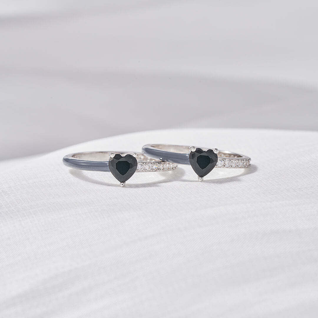 Matching Mother & Daughter Black Enamel Rings