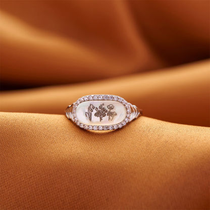 Family Wildflowers Garden Engraved Birth Flowers Shell Ring