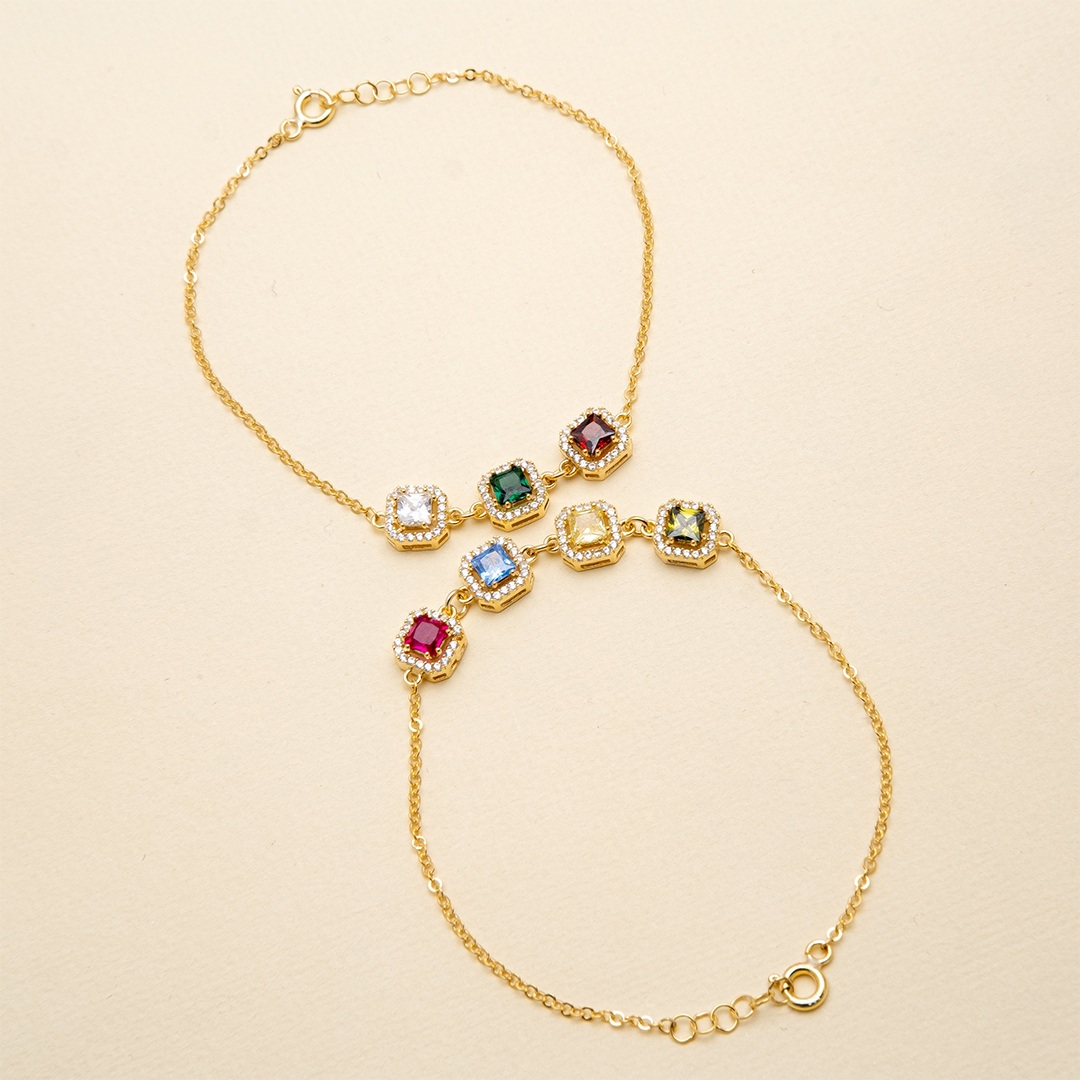 Grandma Gift Family Square Birthstone Bracelet