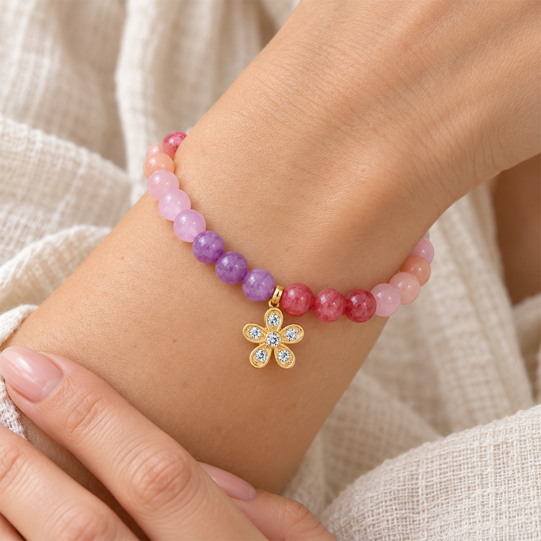 I Am Enough Breast Cancer Awareness Flower Stretch Bracelet