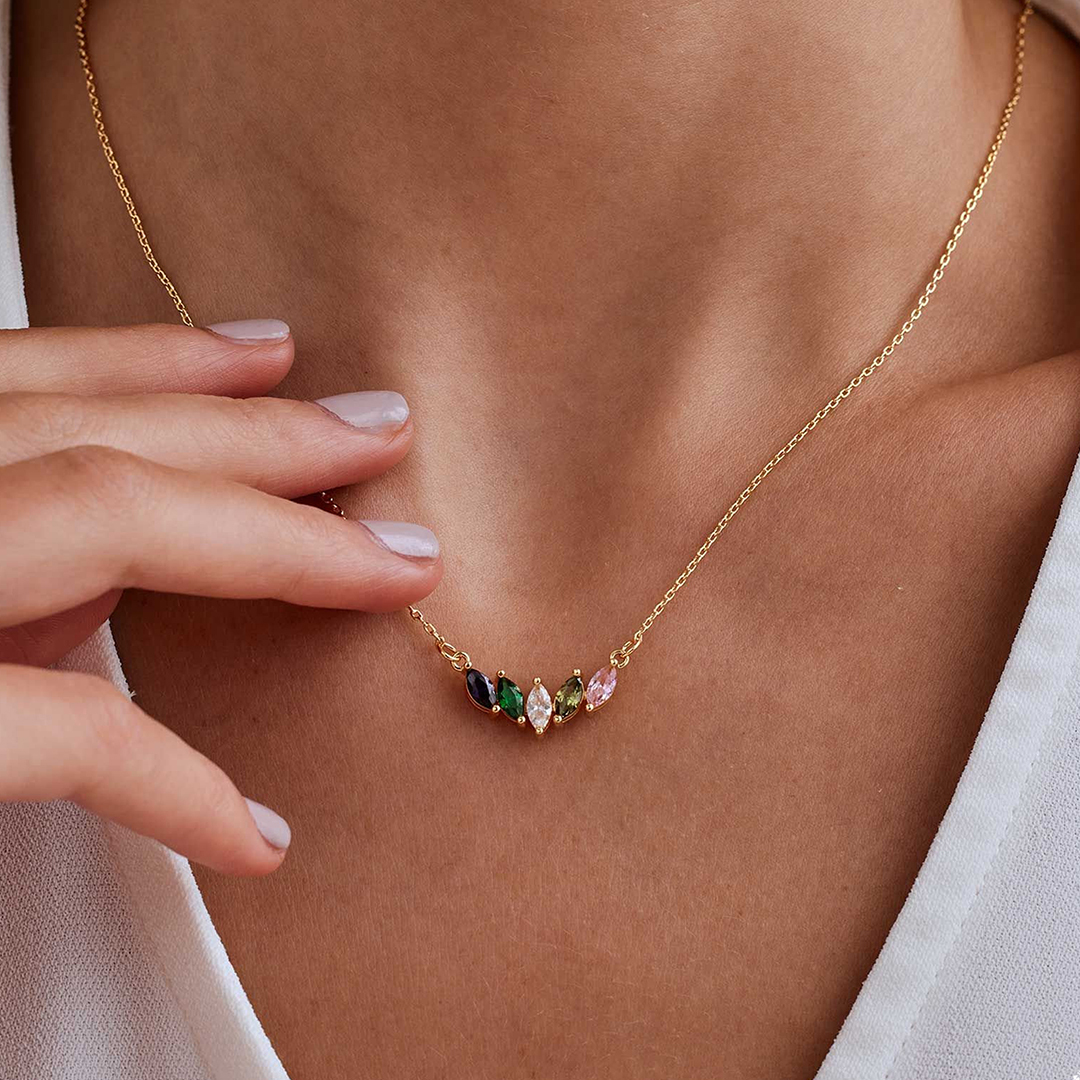  Custom 1-8 Marquise Birthstones Necklace