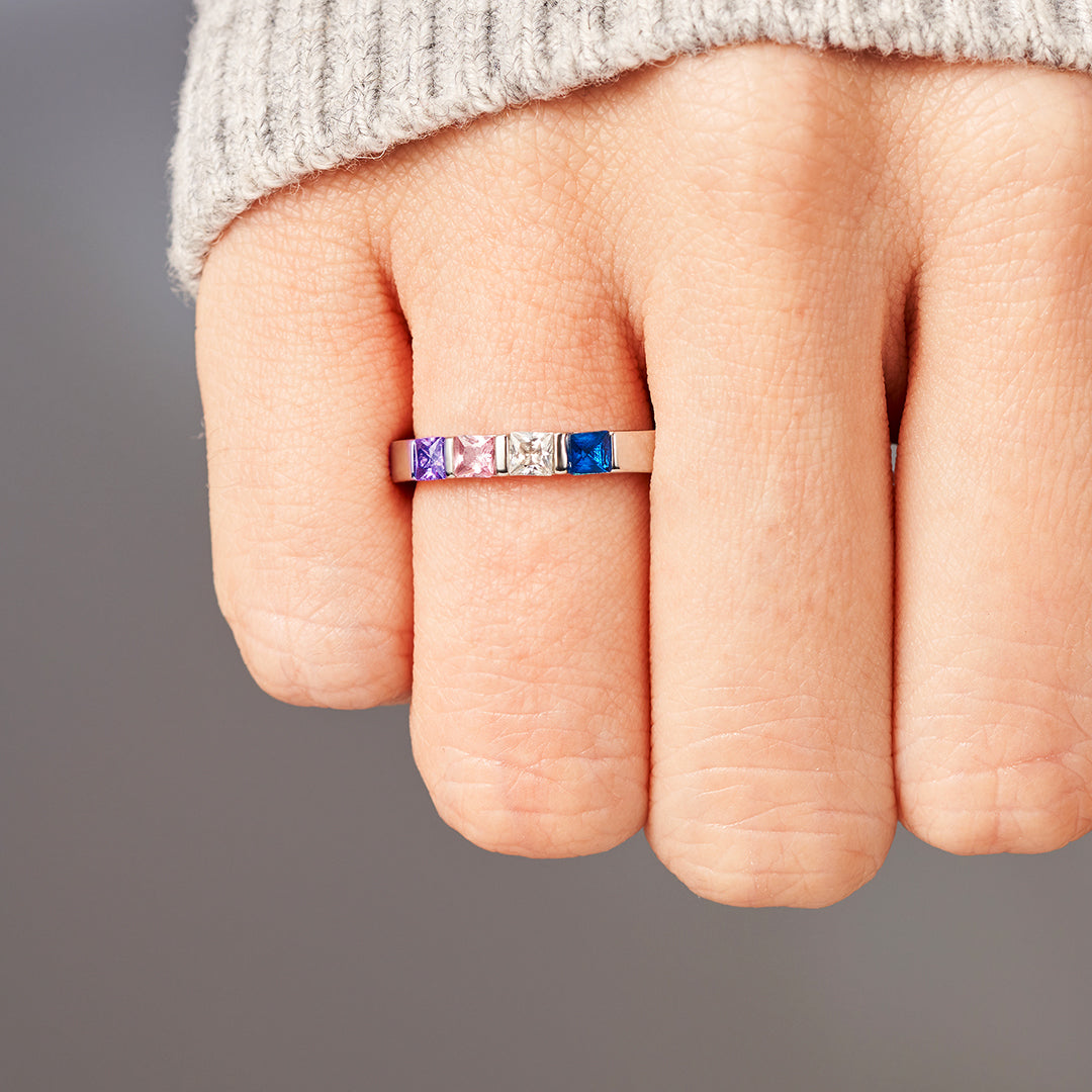 Personalized 1-7 Kids' Birthstone Square Ring