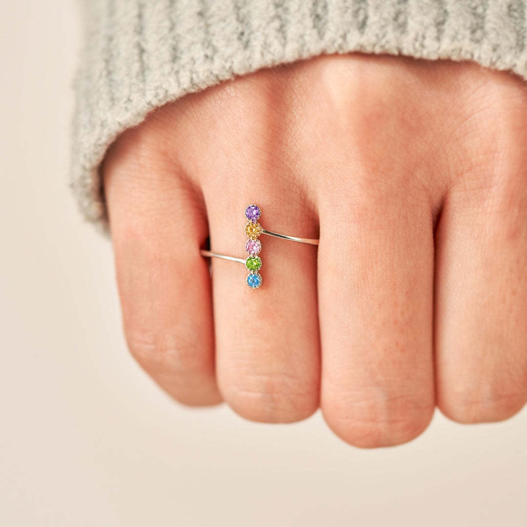 Personalized 1-5 Birthstones PAVÉ Bar Ring