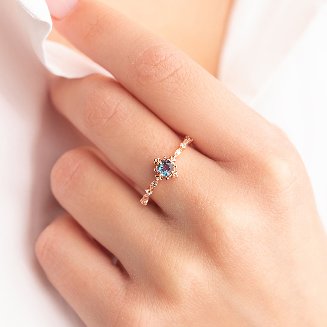 Choose Peace Vintage Alexandrite Minimalist Ring
