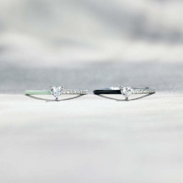 Best Bi♥︎ches Matching Half Enamel Heart-Cut Rings