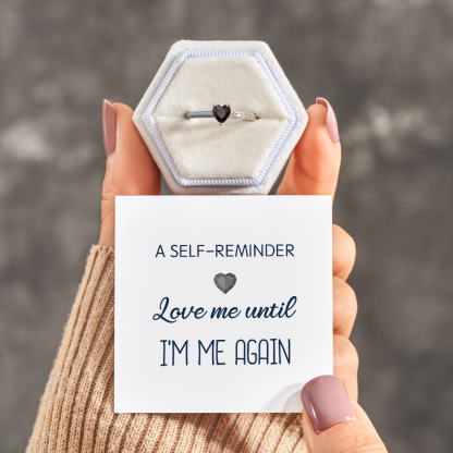 S925 Love Me Until Me Black Half Enamel Heart Ring