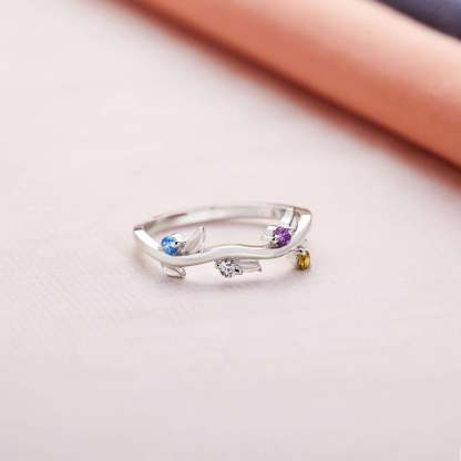 Personalized Grow Through Leaf 1-5 Birthstone Ring