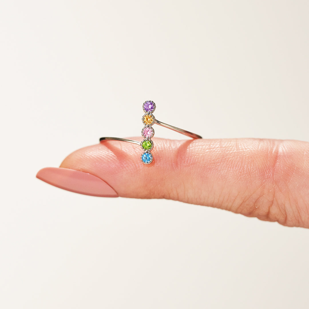 Personalized 1-5 Birthstones PAVÉ Bar Ring