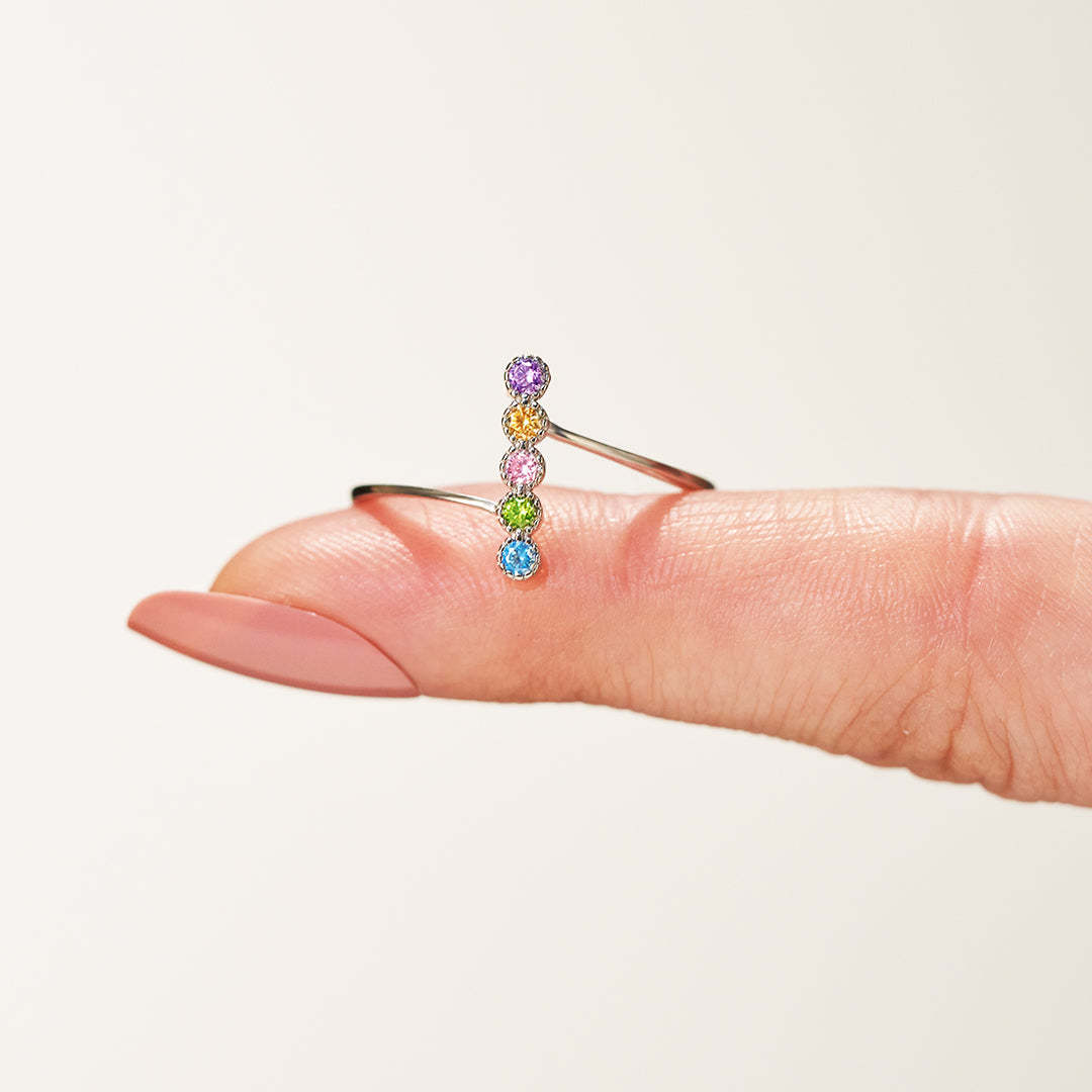 Personalized 1-5 Birthstones PAVÉ Bar Ring