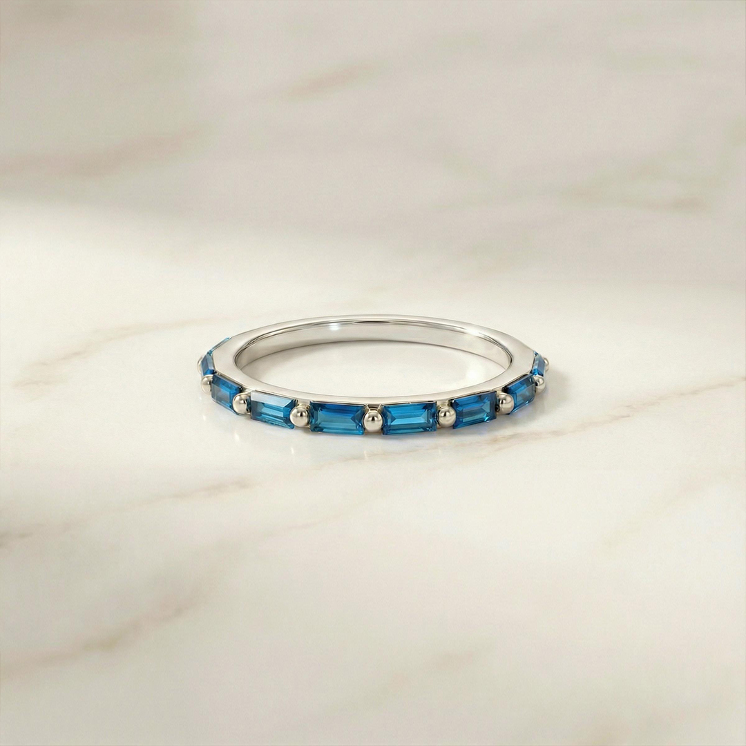 Colorectal Cancer Awareness Stand Strong Baguette Blue Ring