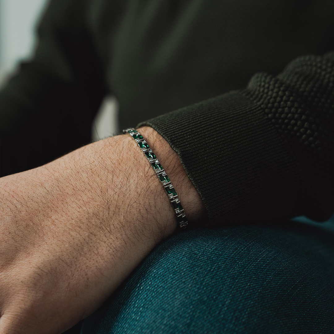 Kidney Disease Awareness Men Green Tennis Bracelet