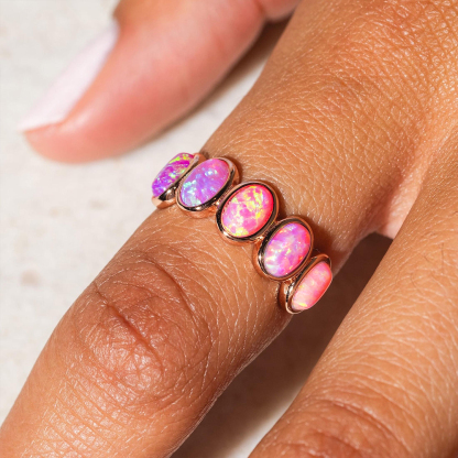 Breast Cancer Awareness I Am Enough Pink Gradient Opal Ring
