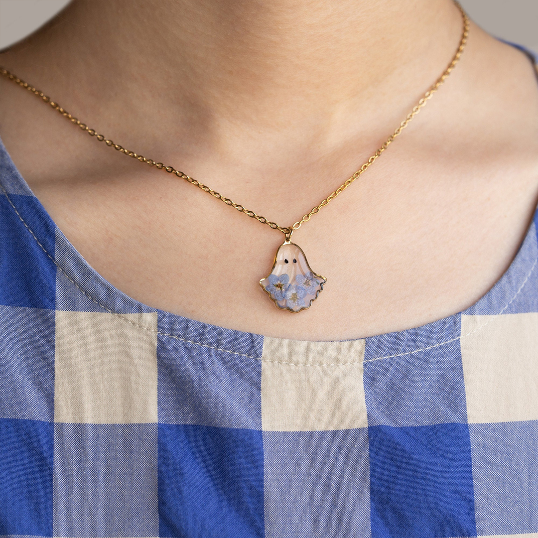 Forget Me Not Flower Ghost Necklace