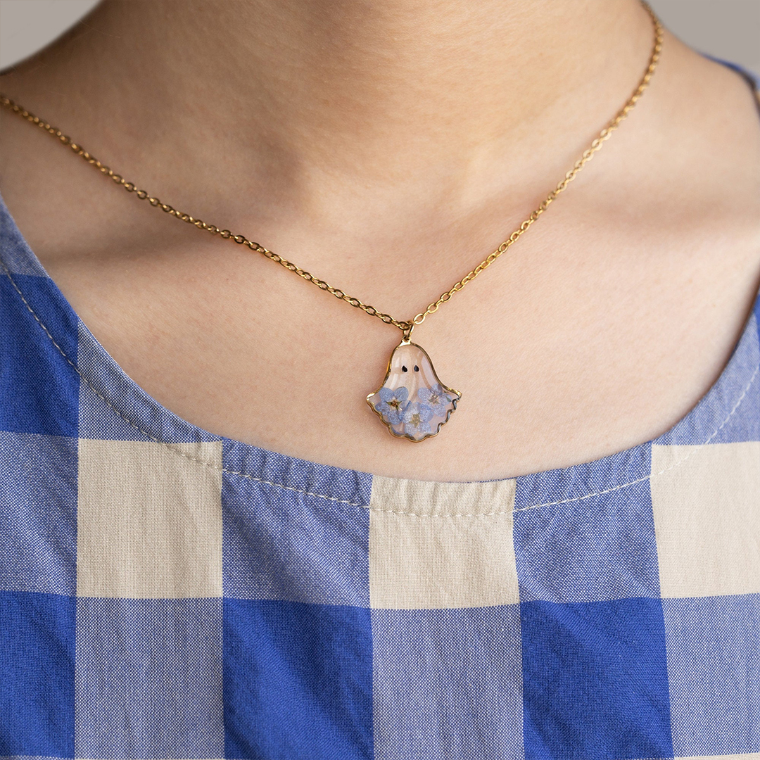 Forget Me Not Flower Ghost Necklace
