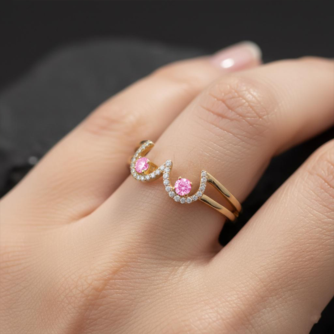 Breast Cancer Awareness I Am Enough Dainty Wave Ring