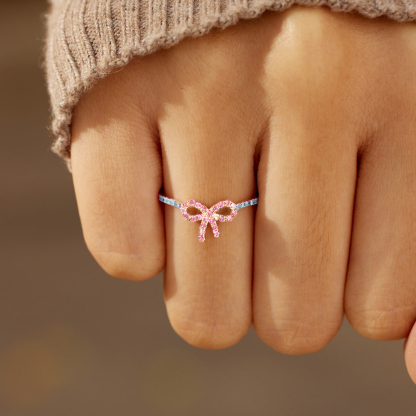 Mama Of An Angel Pink Pave Bow Ring