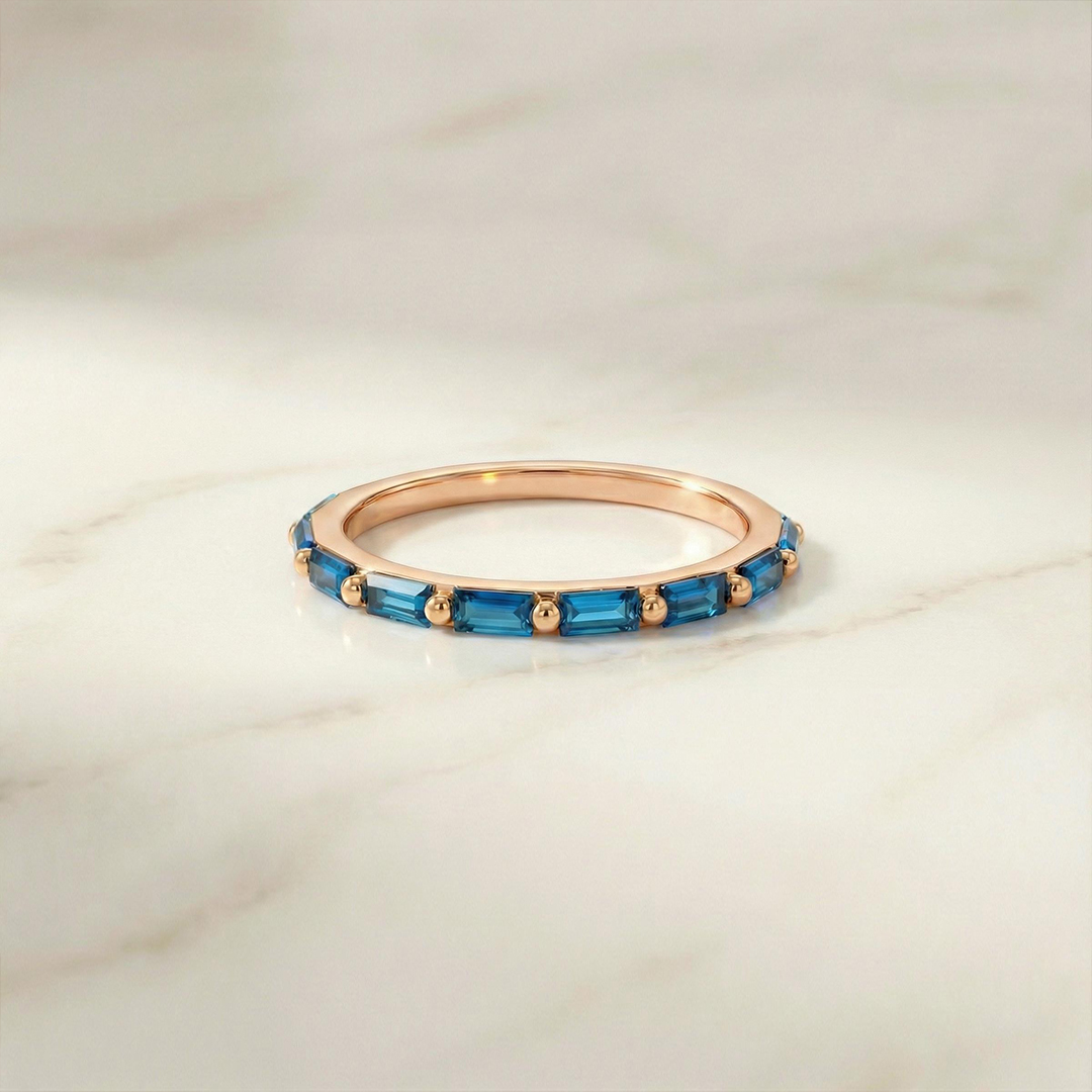 Colorectal Cancer Awareness Stand Strong Baguette Blue Ring