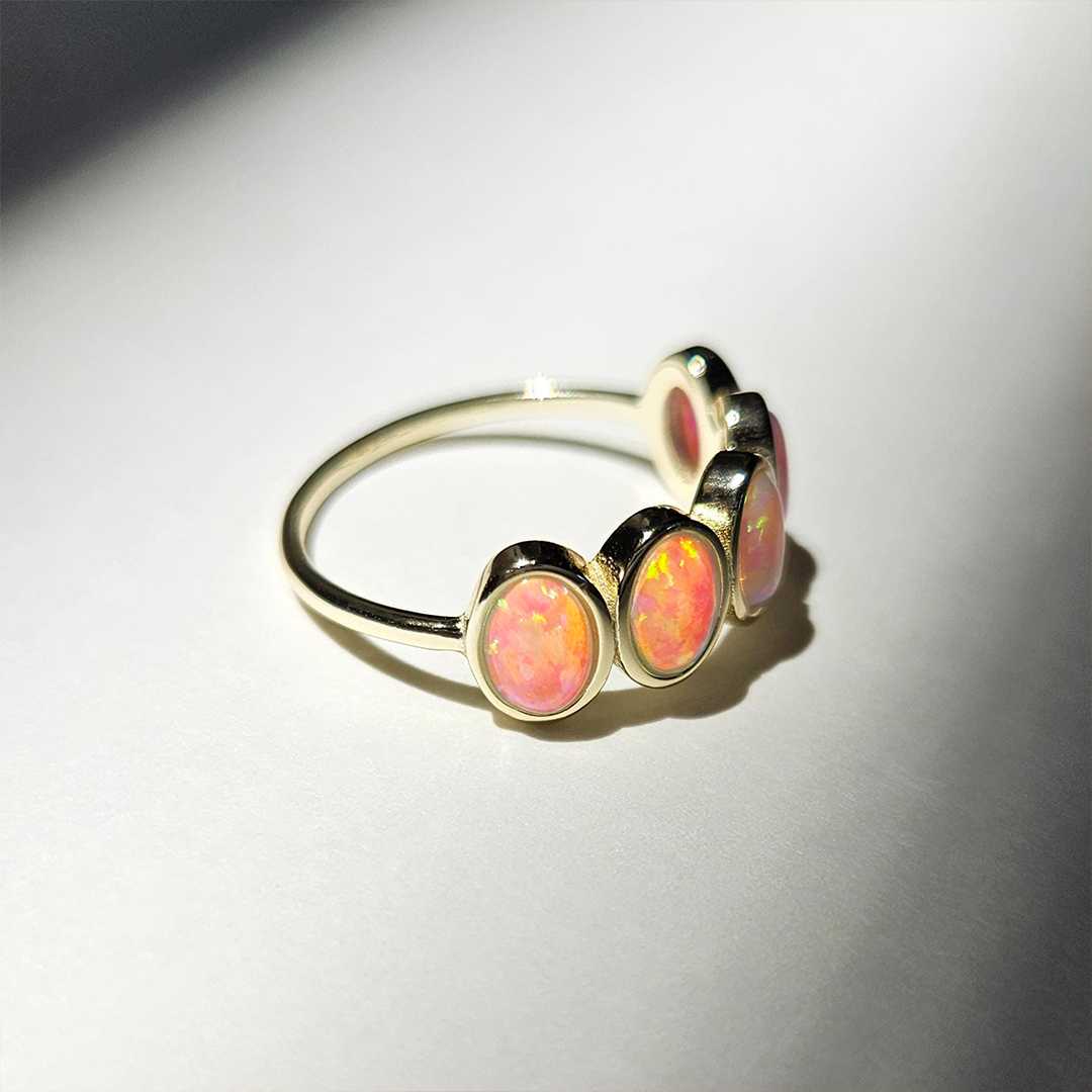 Breast Cancer Awareness I Am Enough Pink Gradient Opal Ring