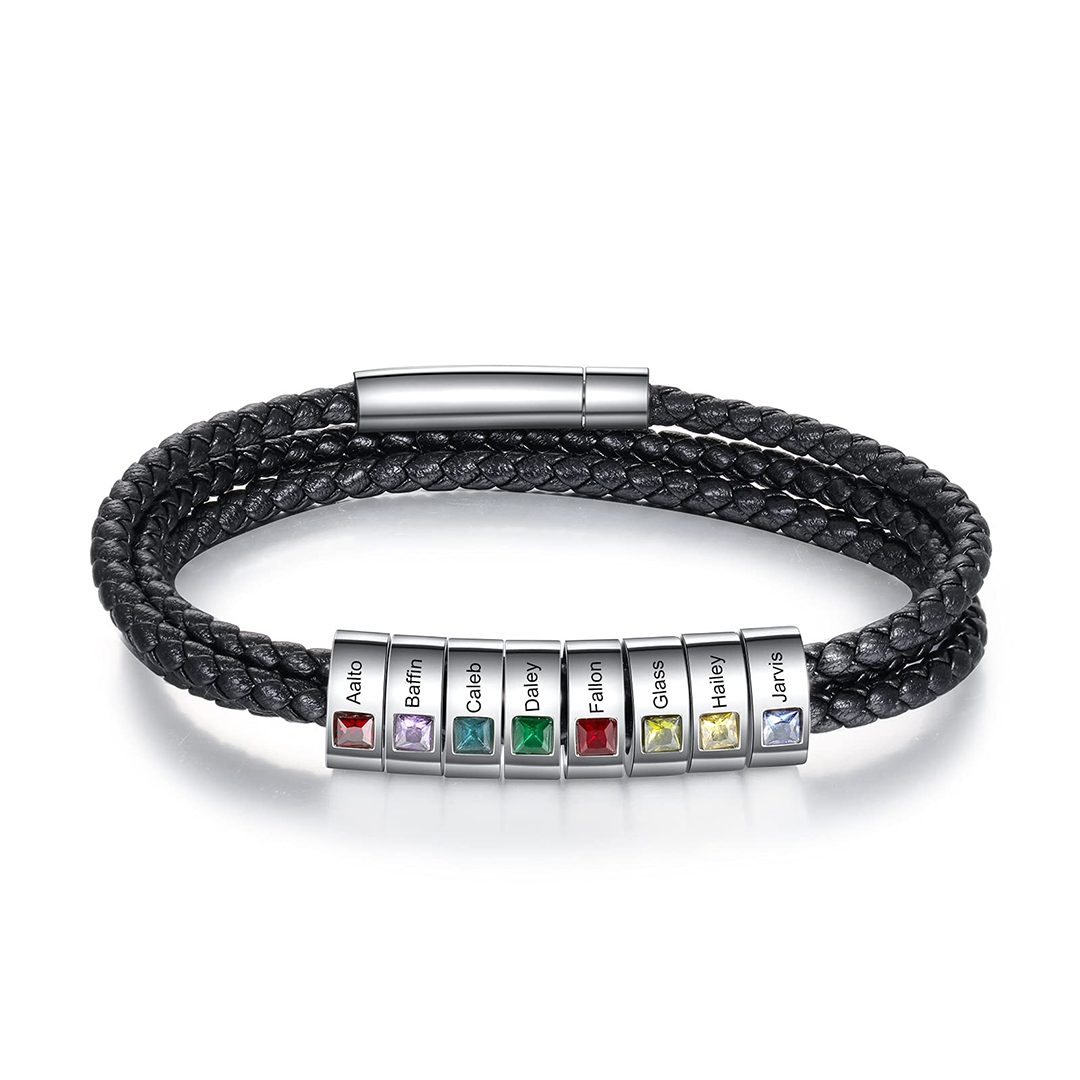 Men's Personalized 1-8 Names Leather Bracelet