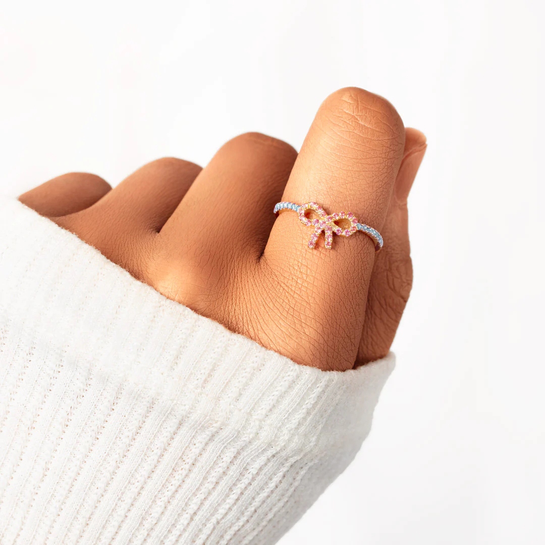 Mama Of An Angel Pink Pave Bow Ring