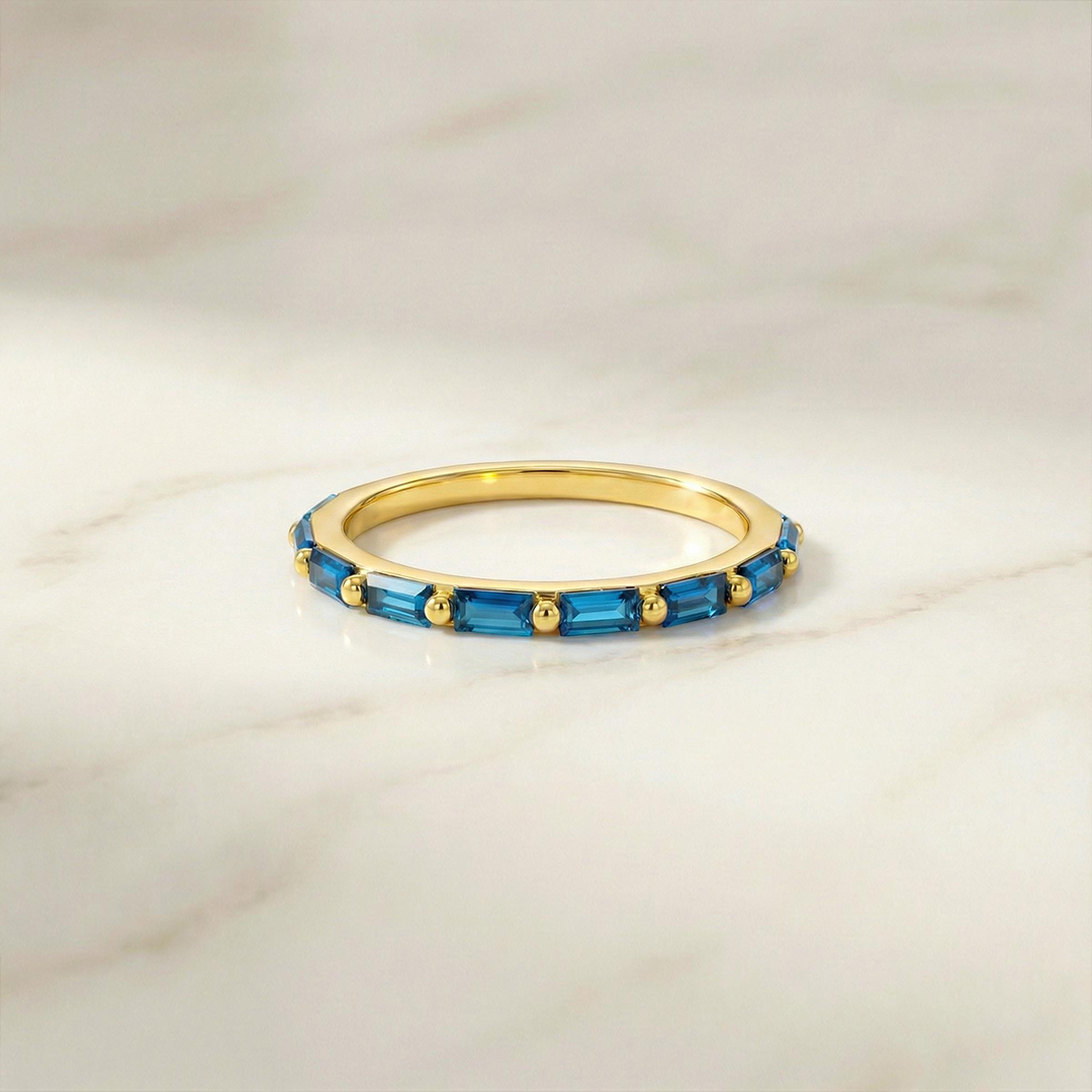 Colorectal Cancer Awareness Stand Strong Baguette Blue Ring