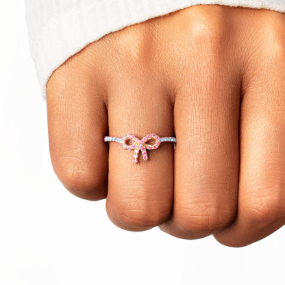 Mama Of An Angel Pink Pave Bow Ring