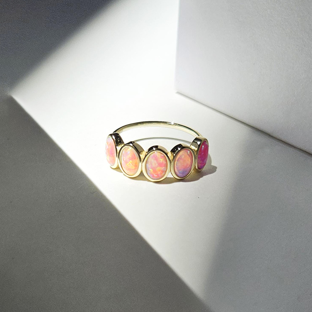 Breast Cancer Awareness I Am Enough Pink Gradient Opal Ring
