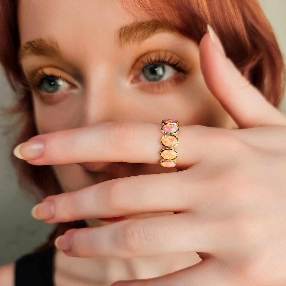 Breast Cancer Awareness I Am Enough Pink Gradient Opal Ring