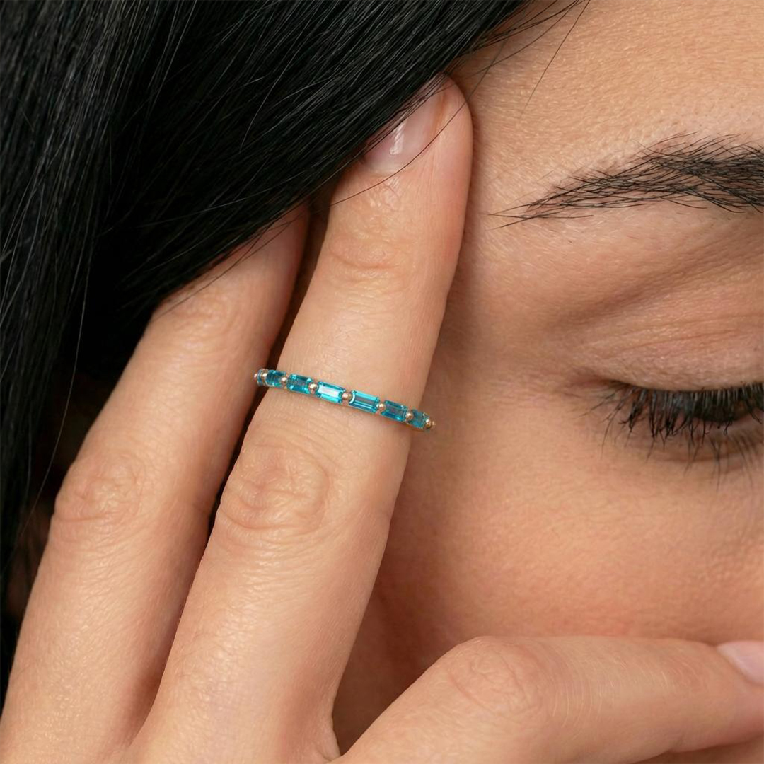 Colorectal Cancer Awareness Stand Strong Baguette Blue Ring