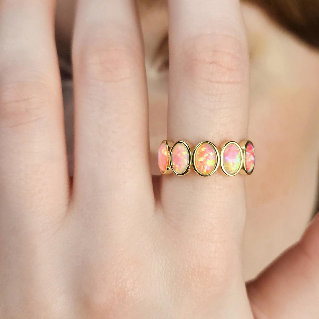 Breast Cancer Awareness I Am Enough Pink Gradient Opal Ring