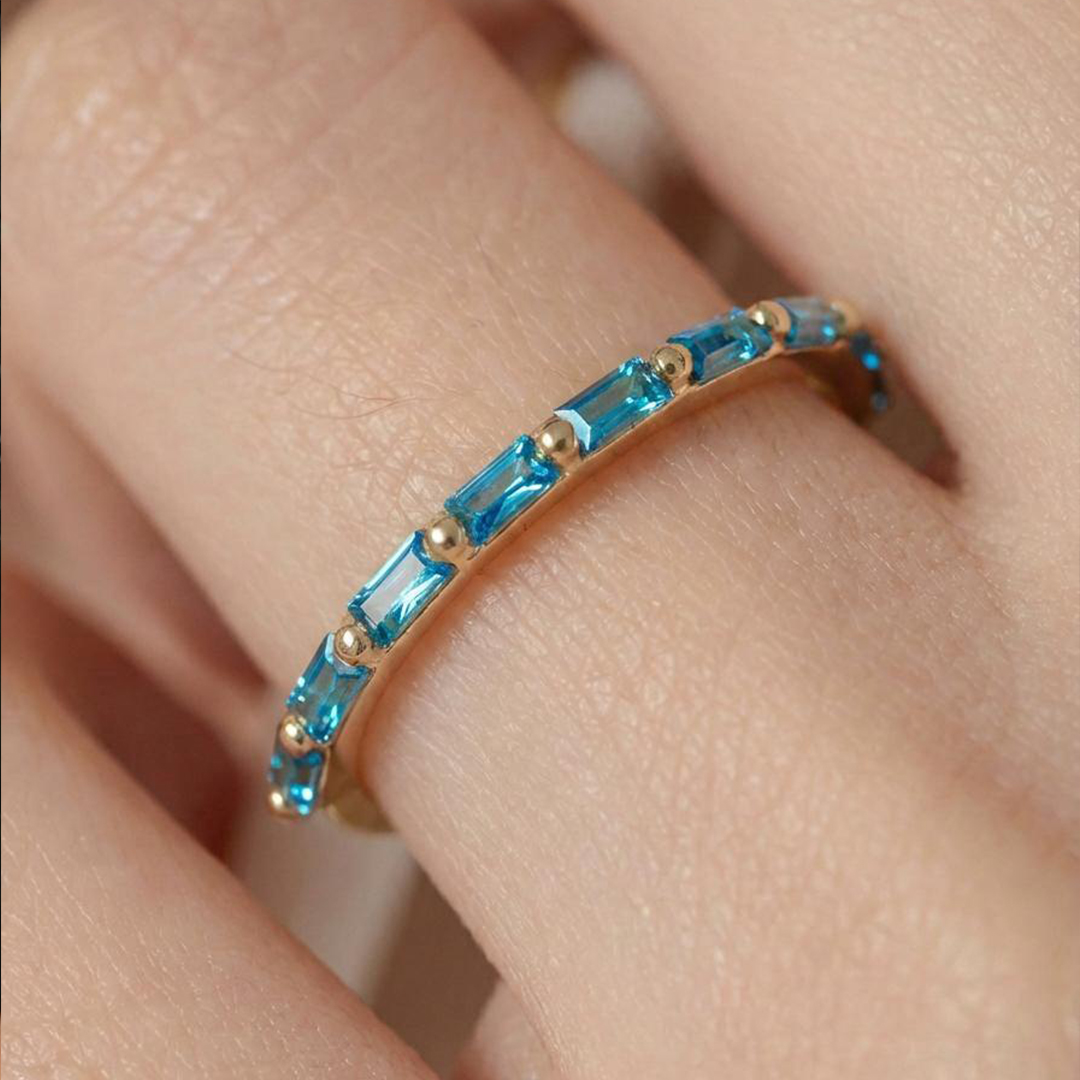 Colorectal Cancer Awareness Stand Strong Baguette Blue Ring