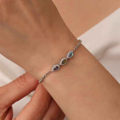 Grandma Gift Family Drop Birthstone Bracelet