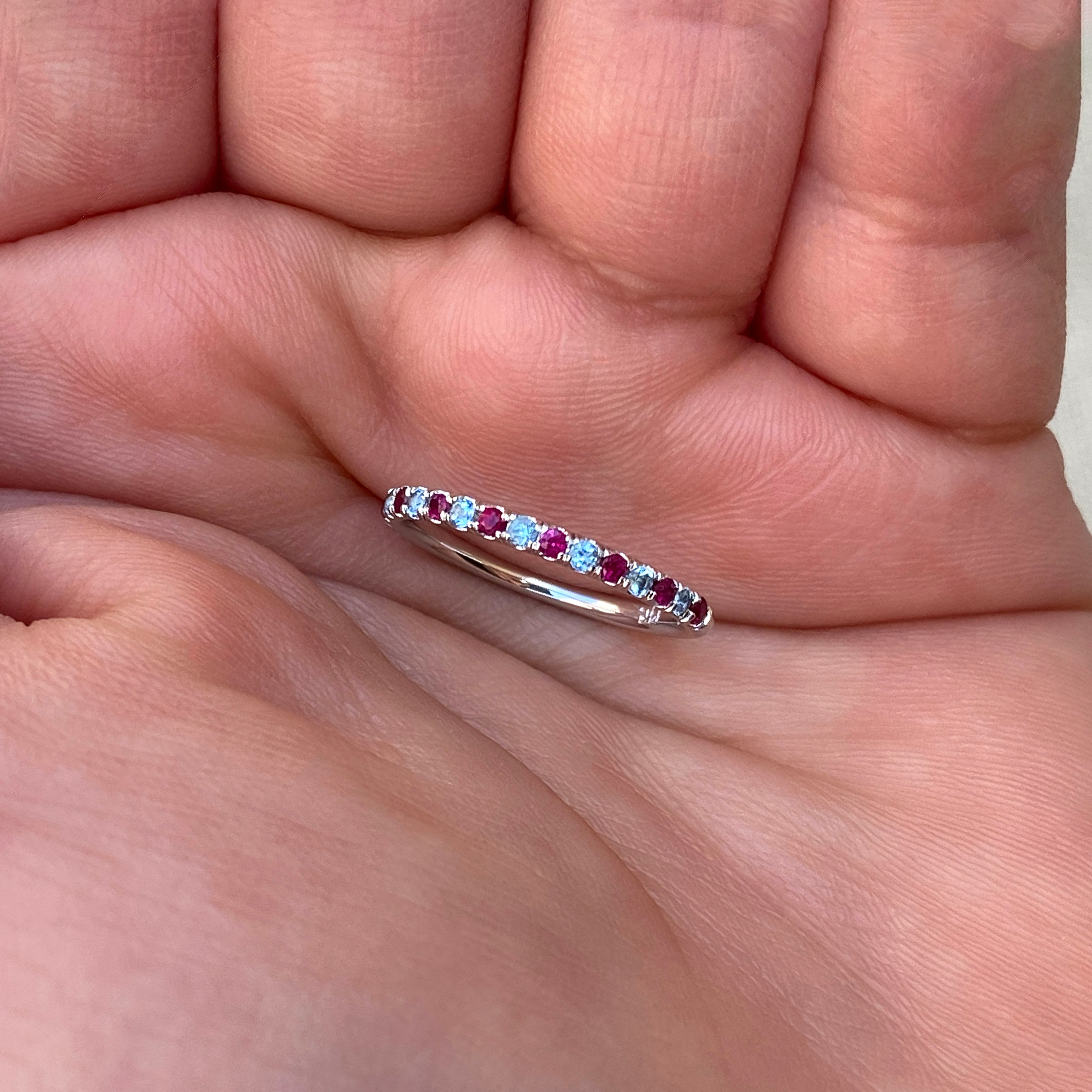Diabetes Awareness Gift Blue&Red Diamonds Ring