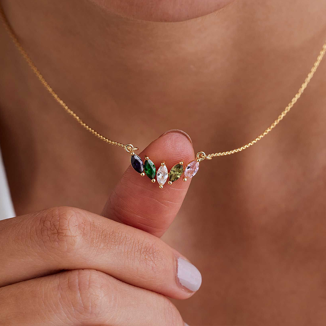  Custom 1-8 Marquise Birthstones Necklace