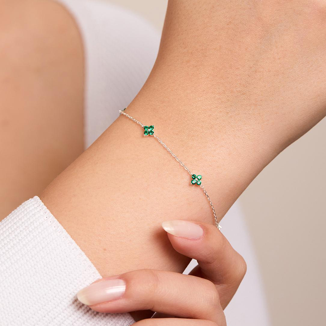 Kidney Disease Awareness Four Green Leaf Bracelet