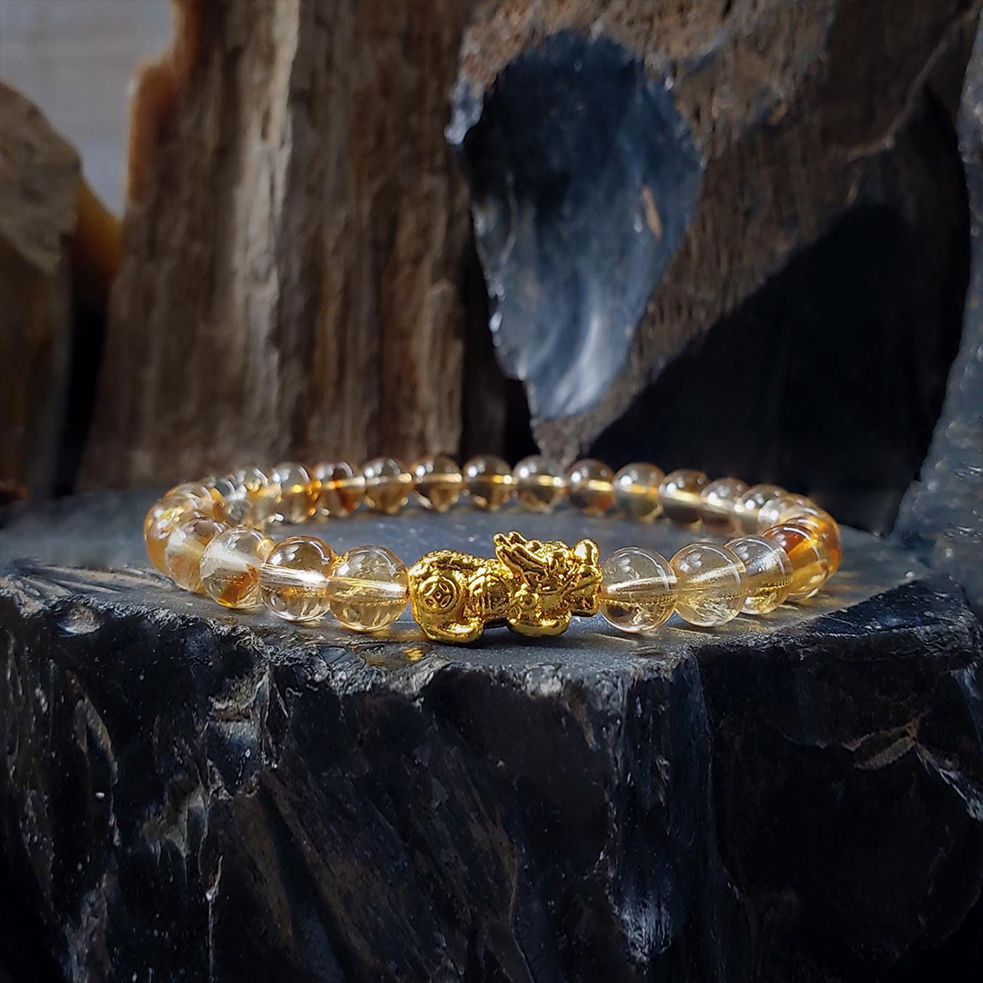 White Cracks Yellow Citrine Pixiu Bracelet for Childhood Cancer Support