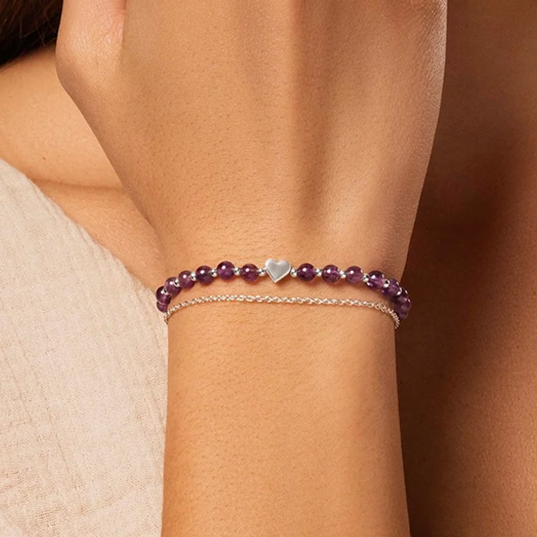 Lupus Awareness Amethyst Heart Charm Bracelet