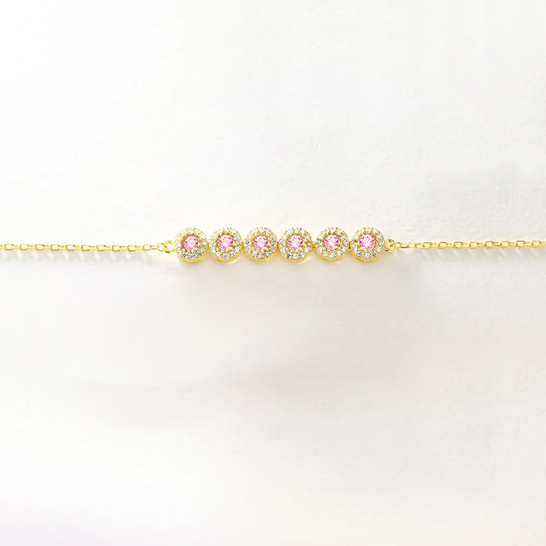 Breast Cancer Awareness Pink Round Diamond Power Bracelet