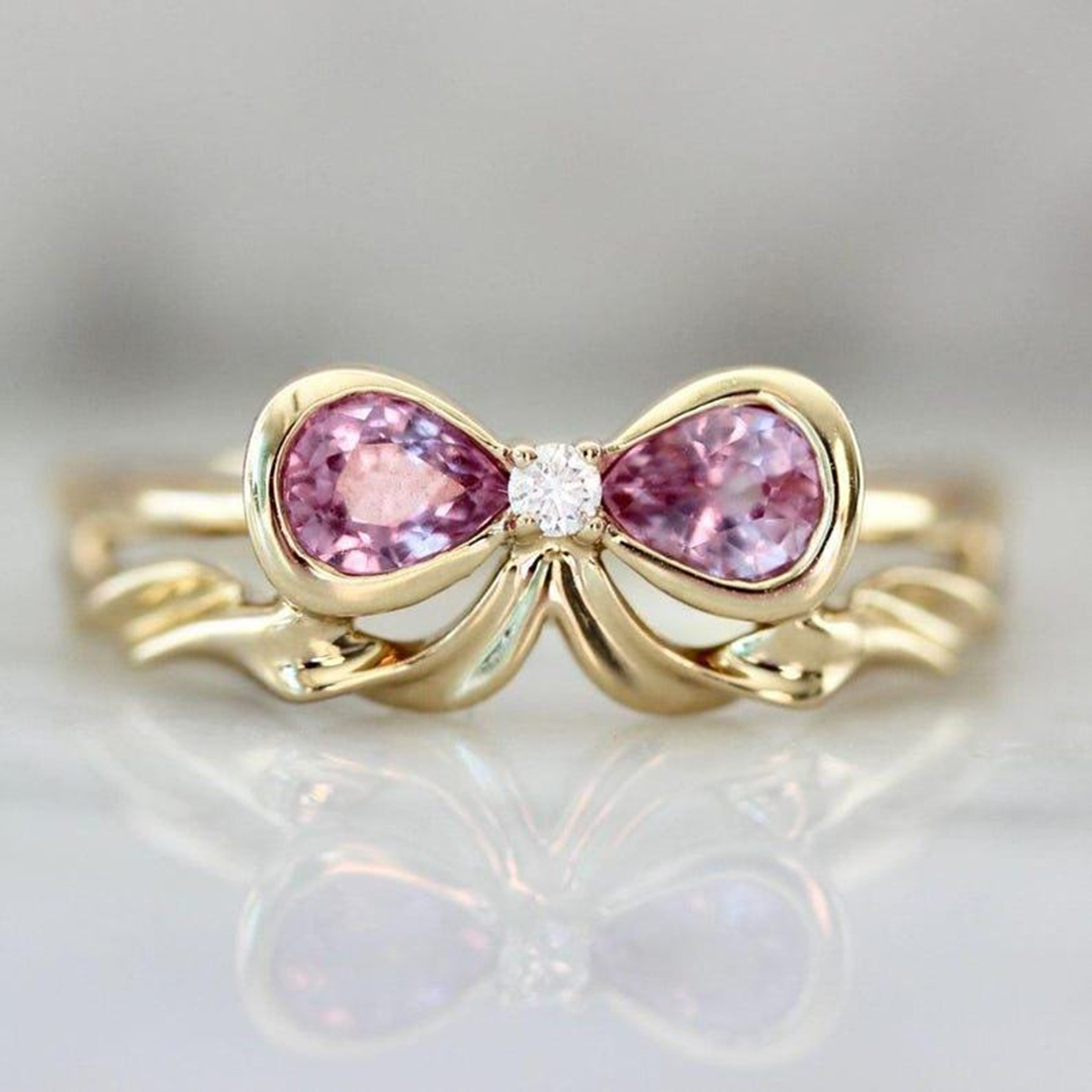 Breast Cancer Gifts Dainty Bow Statement Ring