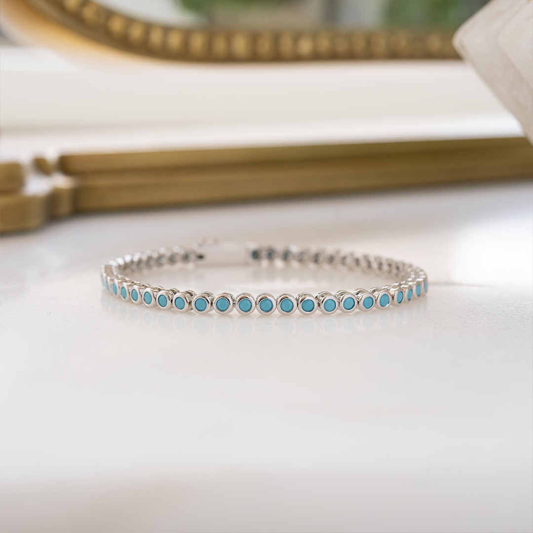 PTSD Awareness Strength In Every Link Turquoise Tennis Bracelet