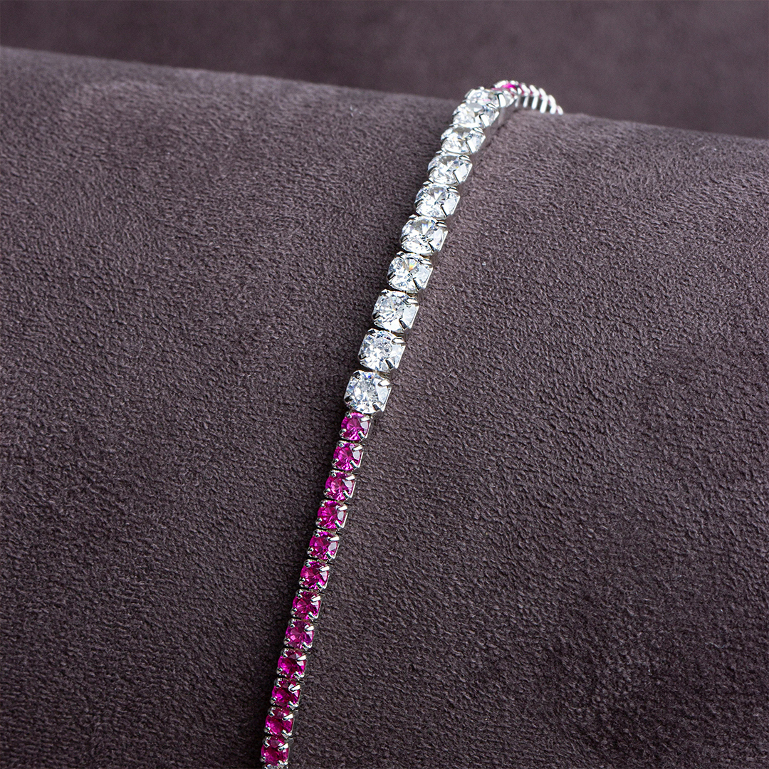 Breast Cancer Awareness Pink Hug White Diamond Bracelet