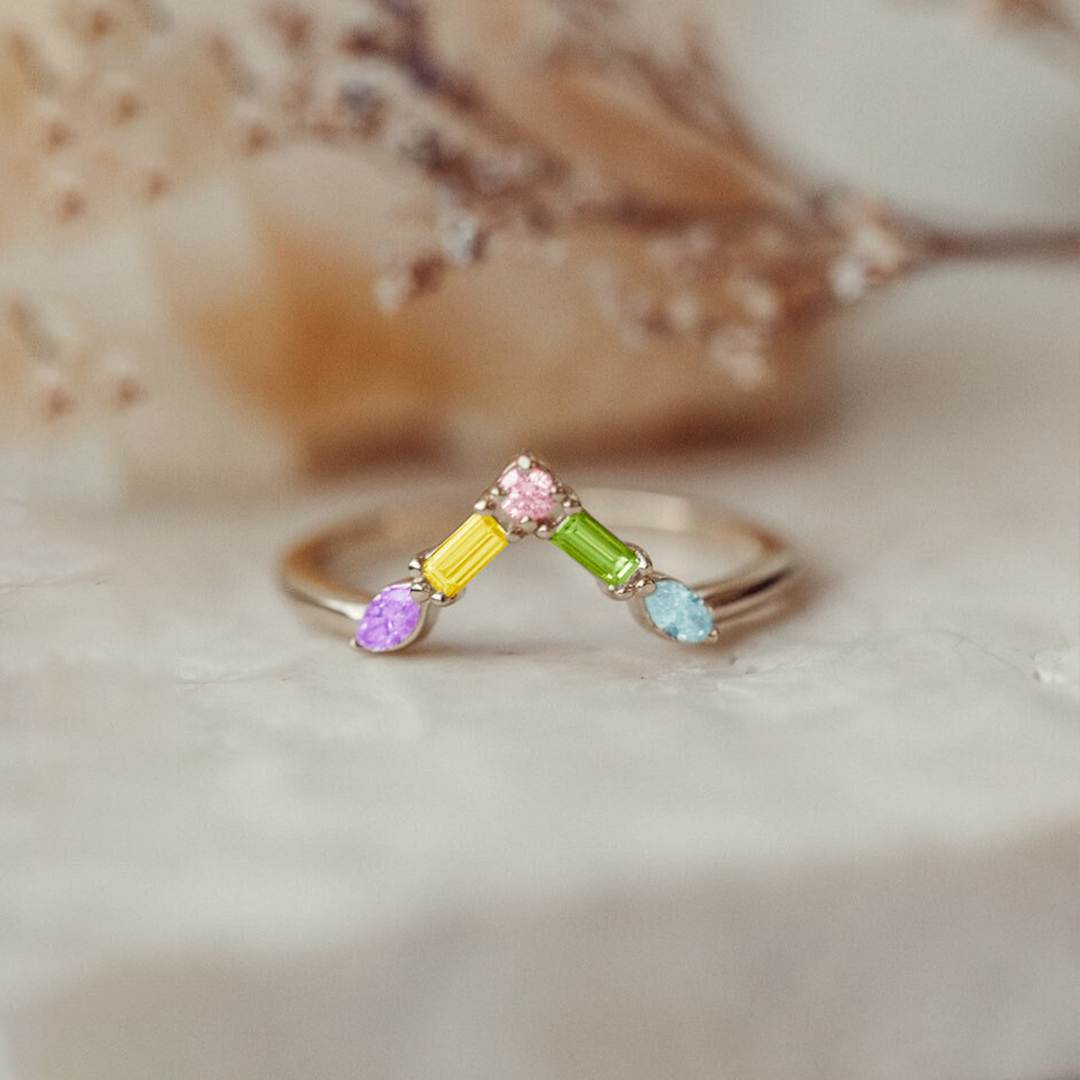 Personalized 1-5 Stones Wave Ring