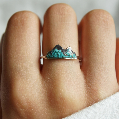 PTSD Awareness Teal Mountain Ring